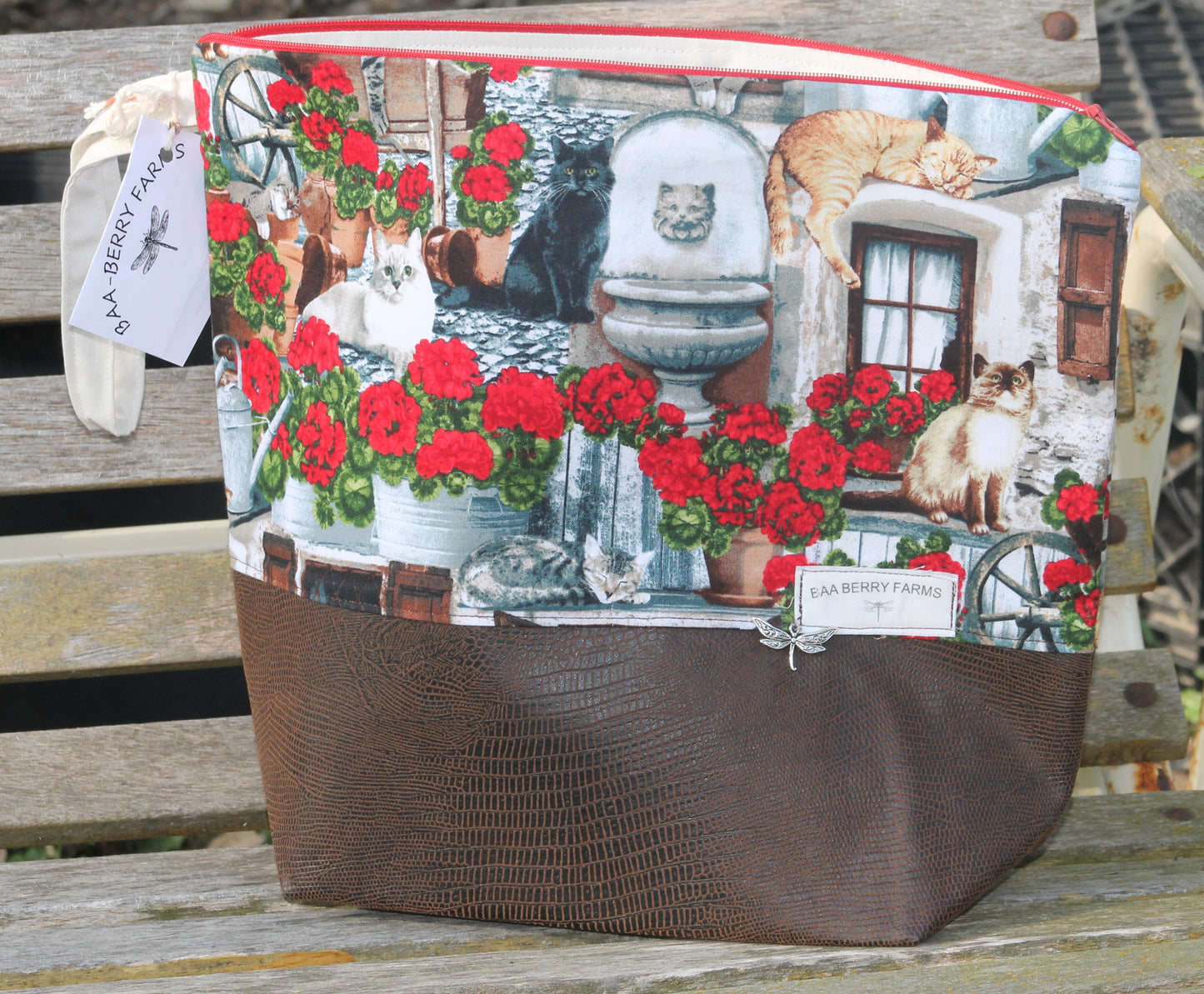 Large Wedge Project bag, Cottage Cats