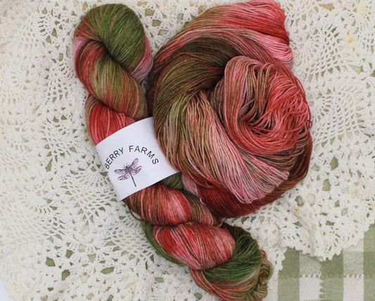 Sock/ fingering weight yarn, Strawberry Rhubarb